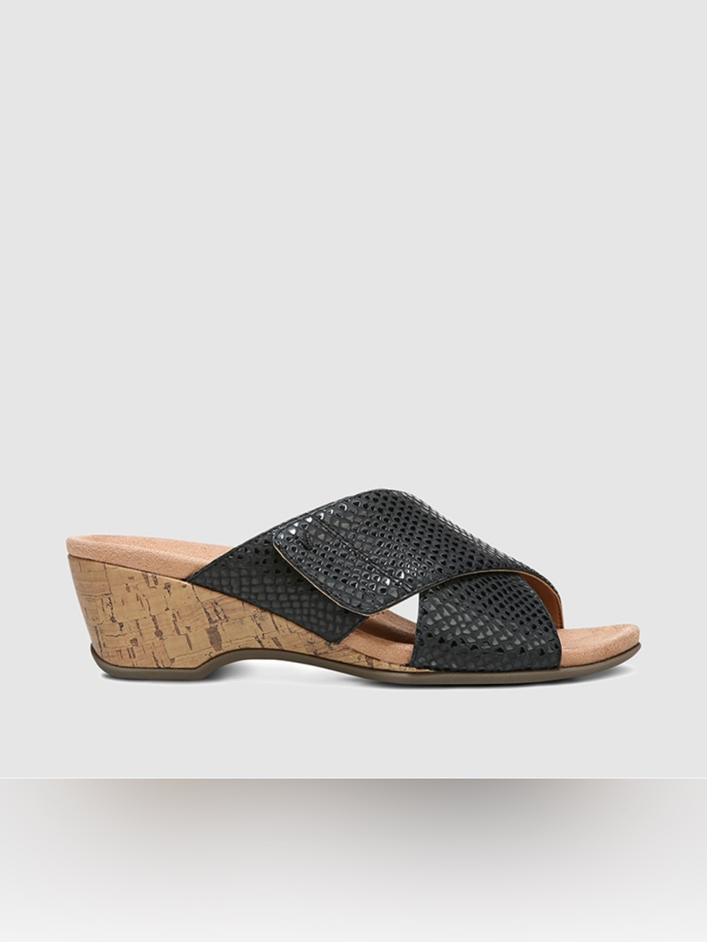 Vionic Leticia Black Crisscross Wedge Slide Sandals